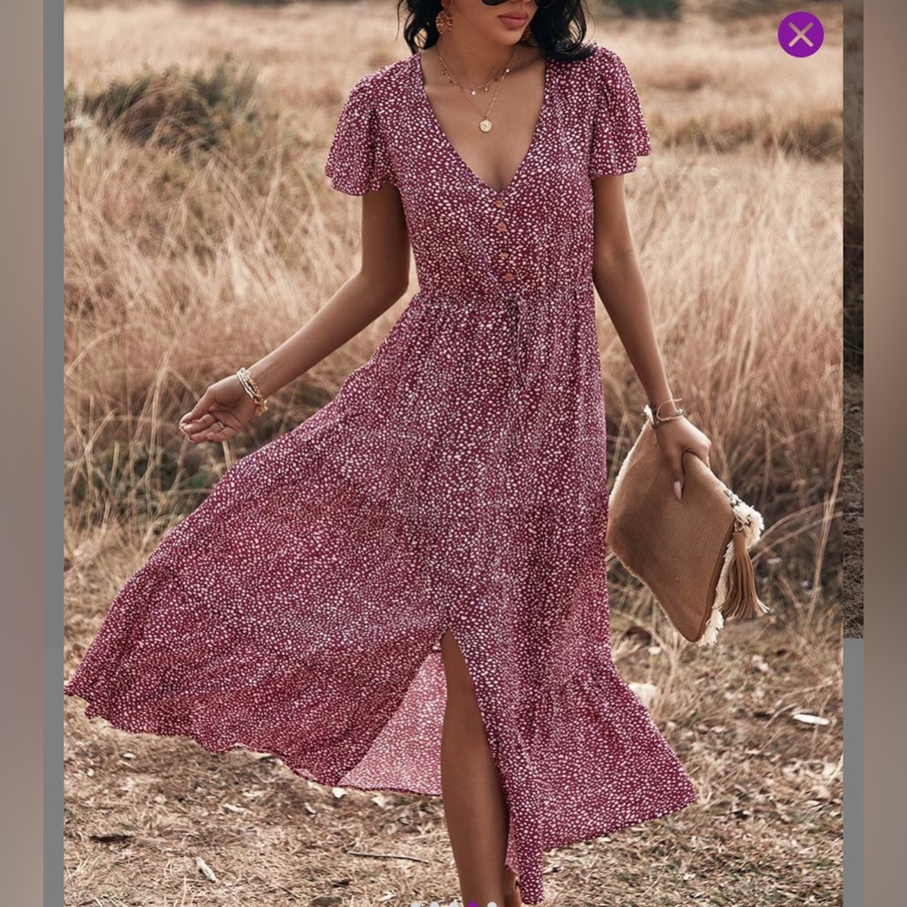 Wine and Ivory dot midi dress